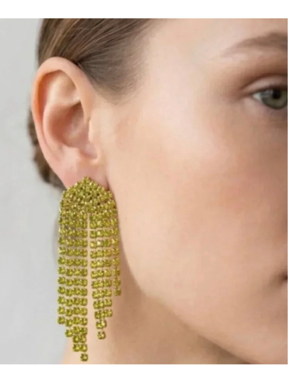 Tuckernuck 2” Fringed Crystal Drop Earrings Green New!